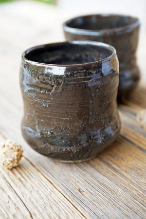 Preview: handgetöpferter Keramik Kaffee Becher braun beige